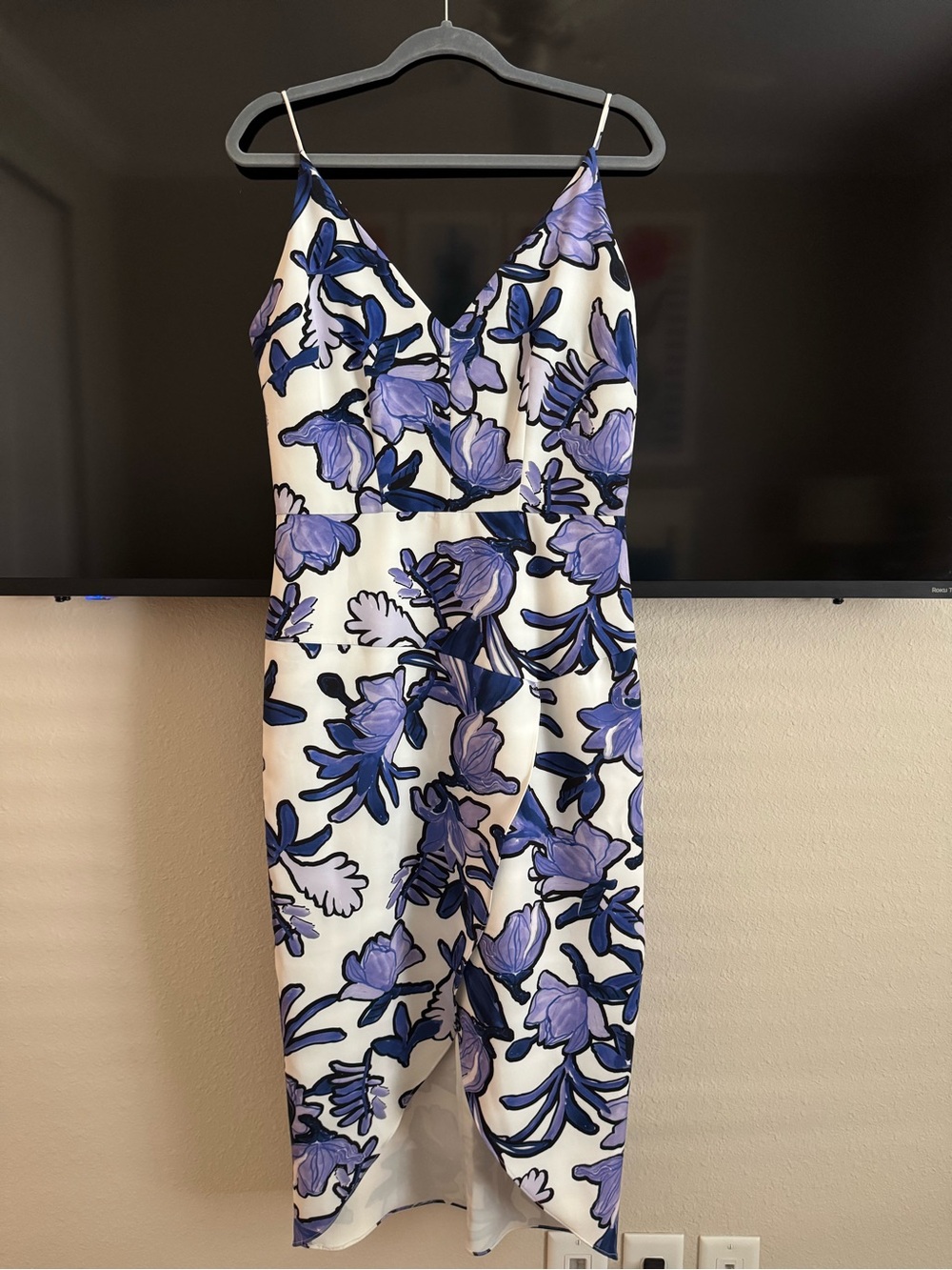 Chelsea28 White with Purple and Blue Floral Print Dress